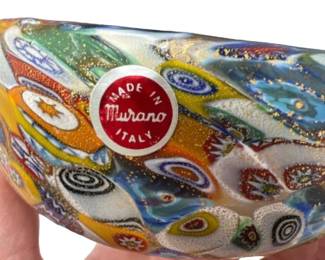 1970s Murano Hand-Blown Glass Millefiori Attr. Multi-Colored Bowl +