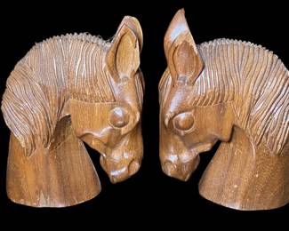 Hand Carved Horse Head Bookends