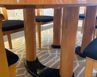 Excelsior Designs dining set—table, 6 chairs and a buffet. Made in Italy (Italian Modern style). Blonde maple with inlaid design and black accents, high gloss finish. Table and chairs are priced together, but we’ll give a discount if you buy the buffet too!