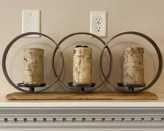 Metal and wood candle stand