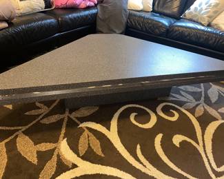 Difficult-to-photo 1980s speckled laminate coffee table. Same table, another angle to show comparative size.