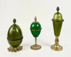 3 Vintage Evans Green Enameled Guilloche Tall Table Lighters
