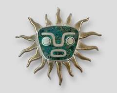 Huge Mexican Sterling Silver Turquoise Sun God Necklace Statement Pendant 70 Grams Abstract MCM