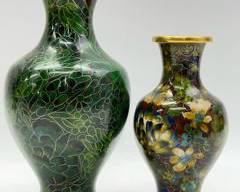 Two Vintage lovely Cloisonne Vases Green Floral Cloisonn Brown Floral Brass Vase