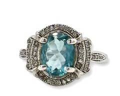 Fine Sterling Silver Blue Topaz & Diamond Ring. Sz 8, sizable.