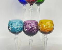 Caesar Vibrant Cut to clear Multicolored Crystal Goblets