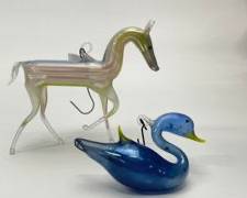 Vintage Art Glass Horse & Duck Ornament