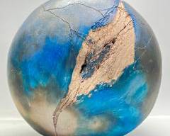 Raku Sky Blue Round Oblong Crackle Art Pottery Sphere Abstract Mcm