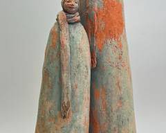 Tall Terracotta Art Pottery Mother & child Abstract Figures Artwork MCM