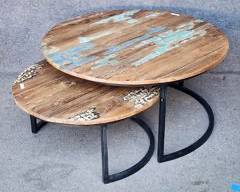 Modern MCM Style Low Wood & Metal Table Stacking Coffee Tables