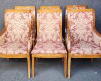Hickory White 20th Century Biedermeier Style Dining Chairs with Cotton Damask Style Upholstery