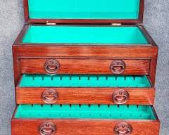 20th Century Rosewood Hand Carved Hinged Silver Flat Ware Chest