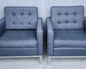 Pair Florence Knoll Fantastic Pin Striped Upholstered Tufted Chrome base Lounge Chairs