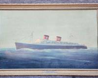 1958 Vintage S.S. Hanseatic Heinburg Atlantic Line Ocean Liner Ship Gilt Framed Print