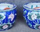 Pair Wonderful Decorated Gold Fish Jardiniere Planters