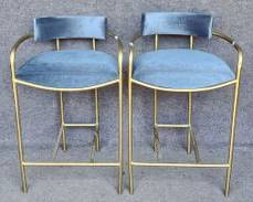 Nadeau Tall Gilt Painted Metal Art Deco Hollywood Regency Bar Stools