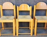 3 Hank Lowenstein 1970's MCM Mid Century Modern Wood & Rush Seat Side Chairs MCM