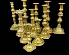 Lot of Eleven Antique and vintage Brass Candle sticks
