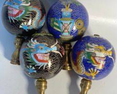 4 Vintage Asian Cloisonne Lamp Finials - 3 Dragons and 1 Floral Bouquet