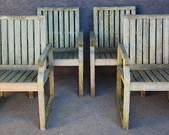 4 Vintage Teak Arm Chairs Garden Patio - Great Patina!