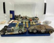 Vintage AMT Corp Slot Cars, K&B Aurora Jaguar Motor, Spare Parts and Adjust-O-Jig Russ Kit