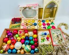 SHINY BRITE, ANDES IMPORTED GLASS ORNAMENTS AND DELTA ORNAMENTS Assorted Vintage Round Glass Ornaments