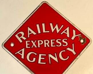 Antique Railway Express Agency Painted Porcelain on Metal Sign