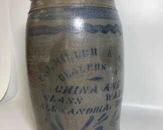 Antique Alexandria Virginia E. J. Miller & Son Dealers in China and Glass Ware Crock Stamped Alexandria VA