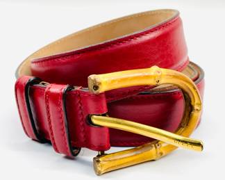 Authentic GUCCI Vintage Red Leather Belt Rare Buckle