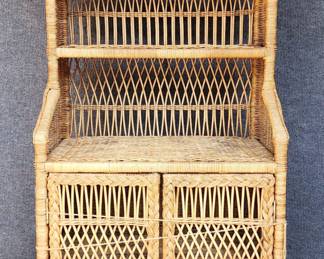 Fantastic Tall 72.5" Vintage Rattan 2 Door Cabinet Footed