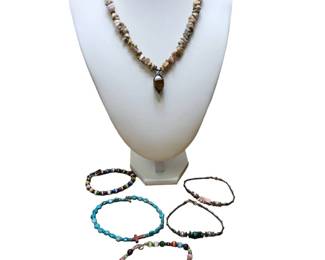 Silver Stones  Tigers Eye  Shell Necklace  Bracelets