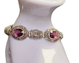 Sterling Silver Purple Stones Marcasite Bracelet