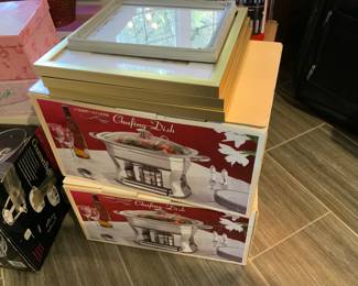 HOLIDAY CHAFING DISHES STILL IN BOXES