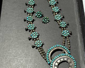 Zuni tribe Squash Blossom necklace and earrings 