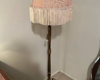 Victorian Boudoir Floor Lamp with Pink/White Shade
