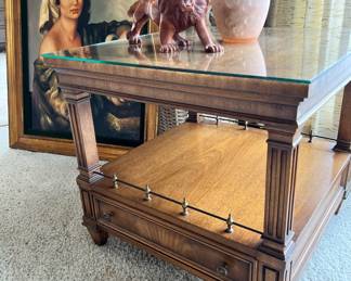 Weiman Side Table with Drawer and Glass Top