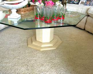 Glass Top Octagon Coffee Table with Marble Base