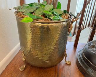 Footed Hammered Brass Bucket