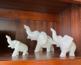 Set of Three Carved Onyx Elephants