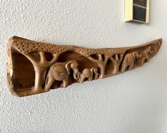 Carved Wood Elephant Scene Art