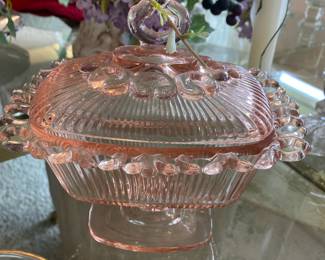 Pink Glass Candy Dish with Lid