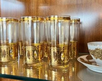 Set of 8 Gold Design Culver High Ball Glasses