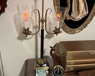 Black and Brass Double Candelabra Lamp