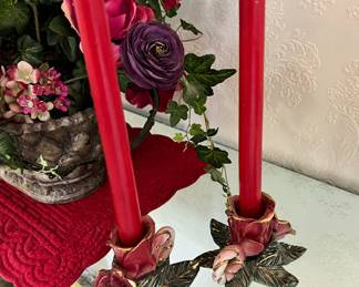 Pair of Rose Design Candle Stick Holders