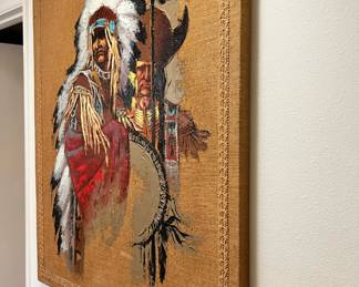 Native American Chief Painting on Burlap by Wyman 
