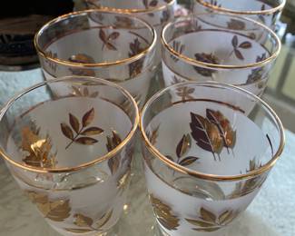 Set of 6 Libbey Gold Leaf Design Low Ball Glasses