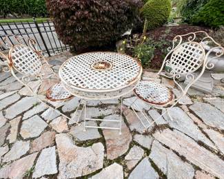 White Iron Bistro Table with Two Chairs