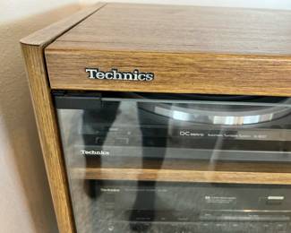 Technics Stereo Cabinet, Technics DC ServoTurntable - SL-BD27, Technics Quartz Synthesizer/Stereo Tuner - ST-S98A, Technics Stereo Amplifier SU-V98 AM/FM Tuner - ST-S98, Sony Compact Disk Player - CDP-C500, Technics Double Cassette Deck - RS-TR157