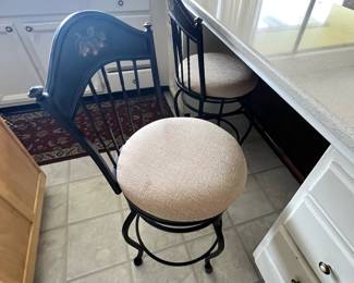 Pair of Black Metal Bar Stools with Painted Fruit Design