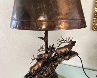 Big Sky Carvers Elk Lamp with Copper Shade
